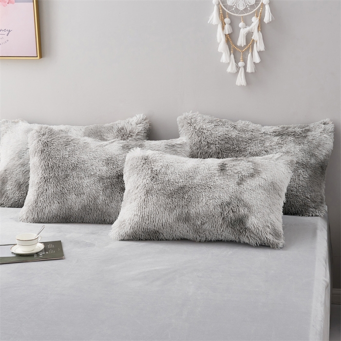 91家纺网 家纺一手货源 找家纺 品尚嘉家纺2025新款扎染水貂绒四件套长毛绒保暖套件 绅士灰