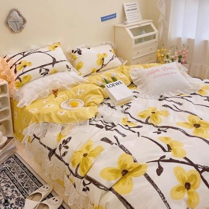 91家纺网 家纺一手货源 找家纺 顾里202140支13372复古韩风蕾丝大花边全棉四件套茶蘼