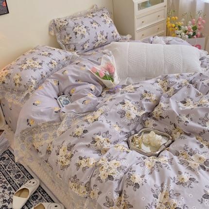 91家纺网 家纺一手货源 找家纺 顾里202140支13372复古韩风蕾丝大花边全棉四件套花池