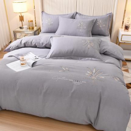 91家纺网 家纺一手货源 找家纺 百花王 2021新款全棉绣花刺绣四件套 深灰