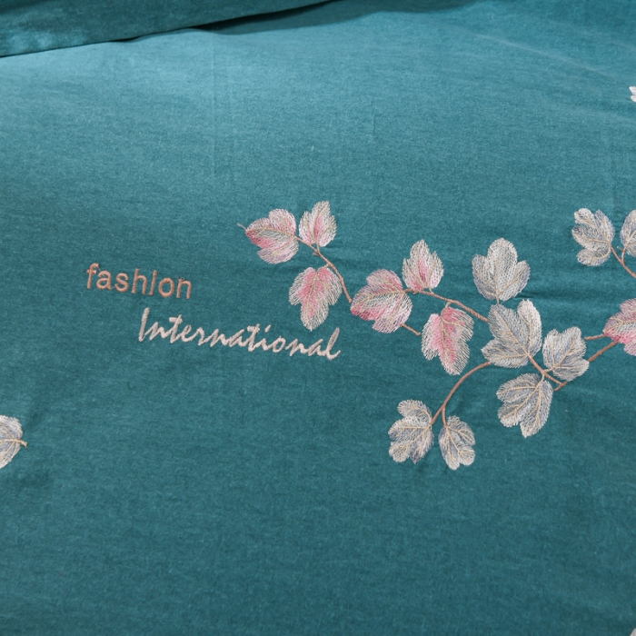 91家纺网 家纺一手货源 找家纺 百花王 2021新款全棉绣花刺绣四件套 绿色