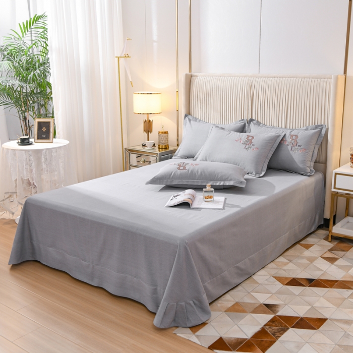 91家纺网 家纺一手货源 找家纺 百花王 2021新款全棉绣花刺绣四件套 浅灰