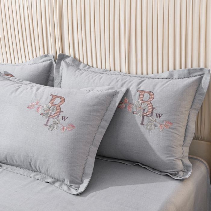 91家纺网 家纺一手货源 找家纺 百花王 2021新款全棉绣花刺绣四件套 浅灰