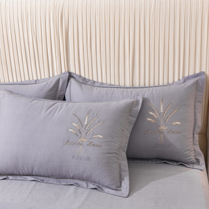 91家纺网 家纺一手货源 找家纺 百花王 2021新款全棉绣花刺绣四件套 深灰