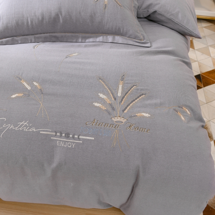 91家纺网 家纺一手货源 找家纺 百花王 2021新款全棉绣花刺绣四件套 深灰