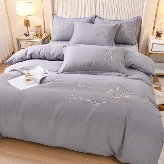 91家纺网 家纺一手货源 找家纺 百花王 2021新款全棉绣花刺绣四件套 深灰