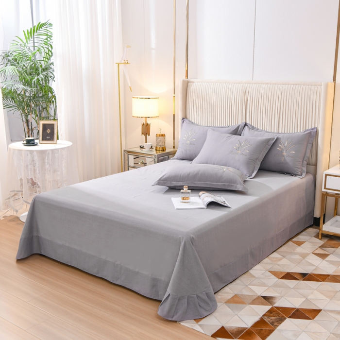 91家纺网 家纺一手货源 找家纺 百花王 2021新款全棉绣花刺绣四件套 深灰