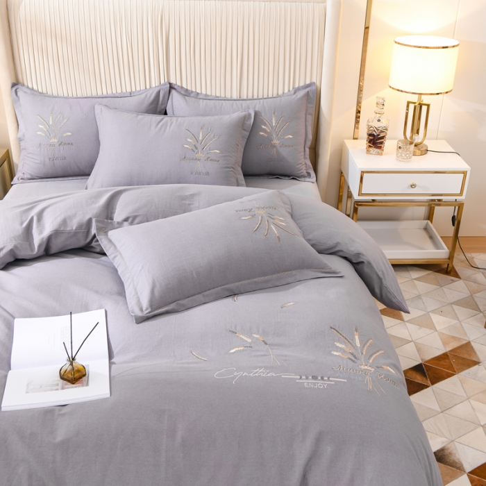 91家纺网 家纺一手货源 找家纺 百花王 2021新款全棉绣花刺绣四件套 深灰