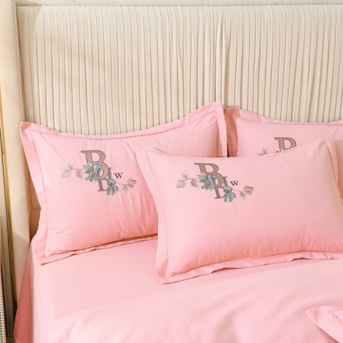 91家纺网 家纺一手货源 找家纺 百花王 2021新款全棉绣花刺绣四件套 玉色