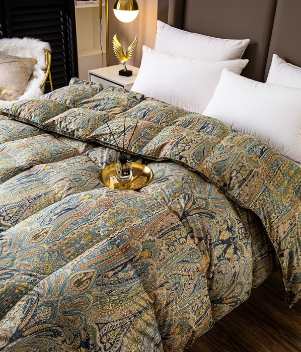 91家纺网 家纺一手货源 找家纺 俏企鹅 2025新款孔雀开屏羽绒被芯冬被春秋被子 深蓝