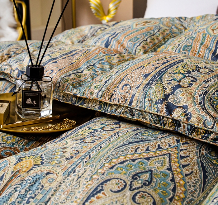 91家纺网 家纺一手货源 找家纺 俏企鹅 2025新款孔雀开屏羽绒被芯冬被春秋被子 深蓝