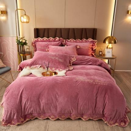 91家纺网 家纺一手货源 找家纺 恒爱 2021新款宝宝绒四件套梦想生活系列  豆沙红