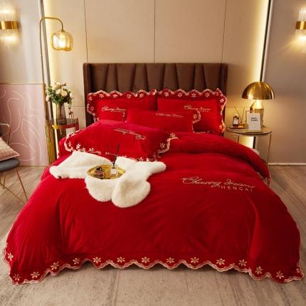 91家纺网 家纺一手货源 找家纺 恒爱 2021新款宝宝绒四件套梦想生活系列 喜庆红