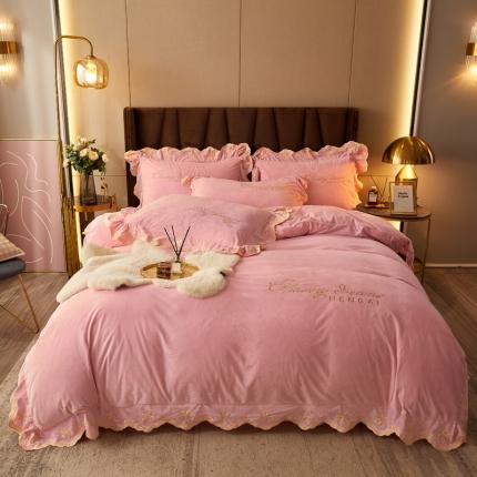 91家纺网 家纺一手货源 找家纺 恒爱 2021新款宝宝绒四件套梦想生活系列 香妃粉