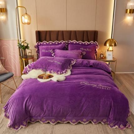 91家纺网 家纺一手货源 找家纺 恒爱 2021新款宝宝绒四件套梦想生活系列 香芋紫