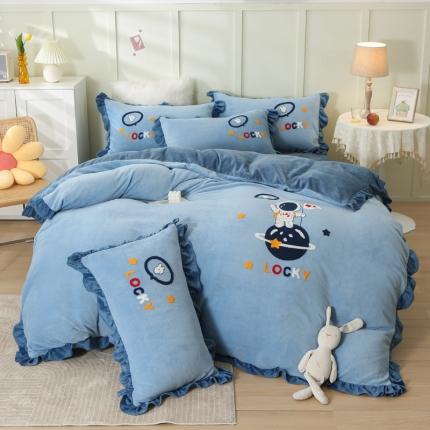 91家纺网 家纺一手货源 找家纺 (总）沐辰 2021新款韩版毛巾绣加厚牛奶绒四件套