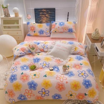 顾里家纺2021新款ins韩国高端保暖牛奶绒四件套粉油画花花