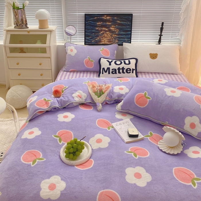 91家纺网 家纺一手货源 找家纺 顾里家纺2021新款ins韩国高端保暖牛奶绒四件套花朵蜜桃