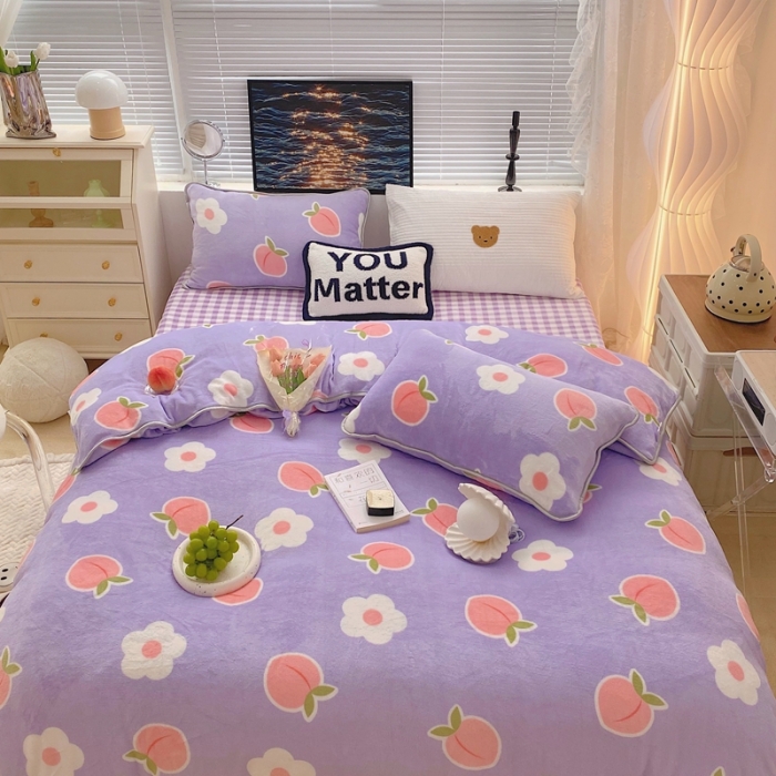 91家纺网 家纺一手货源 找家纺 顾里家纺2021新款ins韩国高端保暖牛奶绒四件套花朵蜜桃