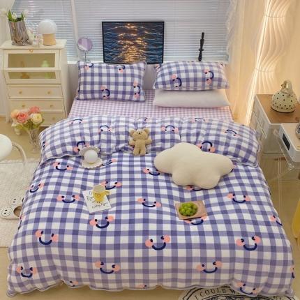 91家纺网 家纺一手货源 找家纺 顾里家纺2021新款ins韩国高端保暖牛奶绒四件套简约笑脸