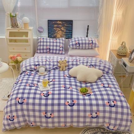 顾里家纺2021新款ins韩国高端保暖牛奶绒四件套简约笑脸