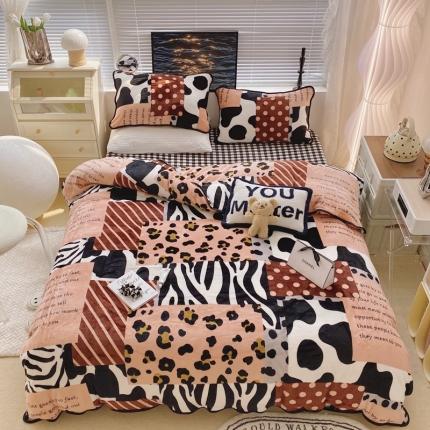 91家纺网 家纺一手货源 找家纺 顾里家纺2021新款ins韩国高端保暖牛奶绒四件套拼接豹纹