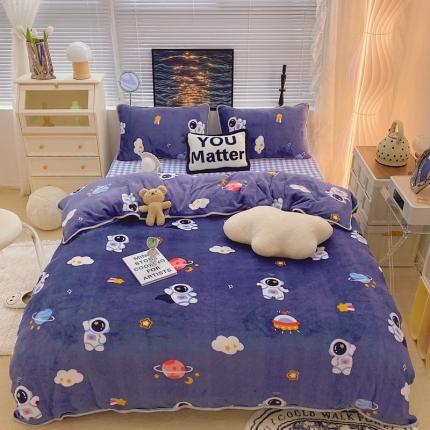 顾里家纺2021新款ins韩国高端保暖牛奶绒四件套宇航员