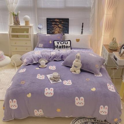 91家纺网 家纺一手货源 找家纺 顾里家纺2021新款ins韩国高端保暖牛奶绒四件套月亮兔兔