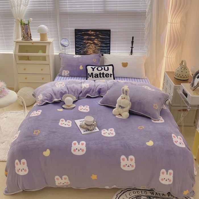 91家纺网 家纺一手货源 找家纺 顾里家纺2021新款ins韩国高端保暖牛奶绒四件套月亮兔兔