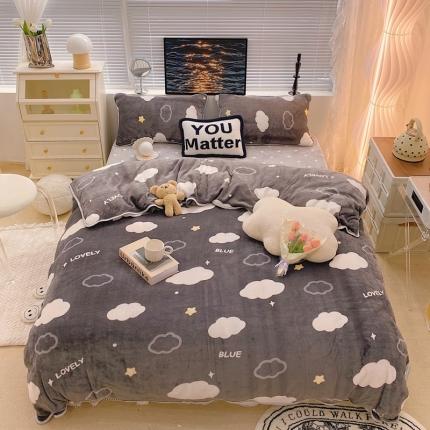 顾里家纺2021新款ins韩国高端保暖牛奶绒四件套治 愈云朵