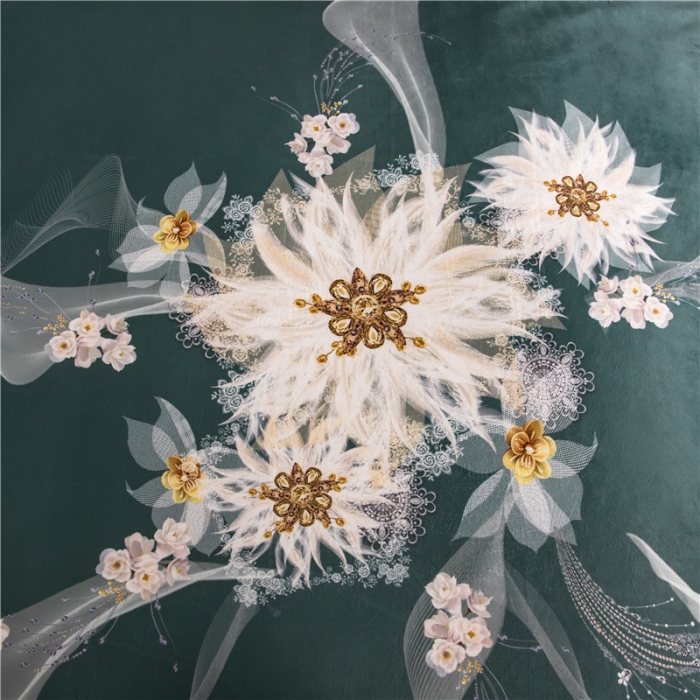 91家纺网 家纺一手货源 找家纺 青竹苑 2021新款真丝绒数码印花四件套 菲欧娜-绿