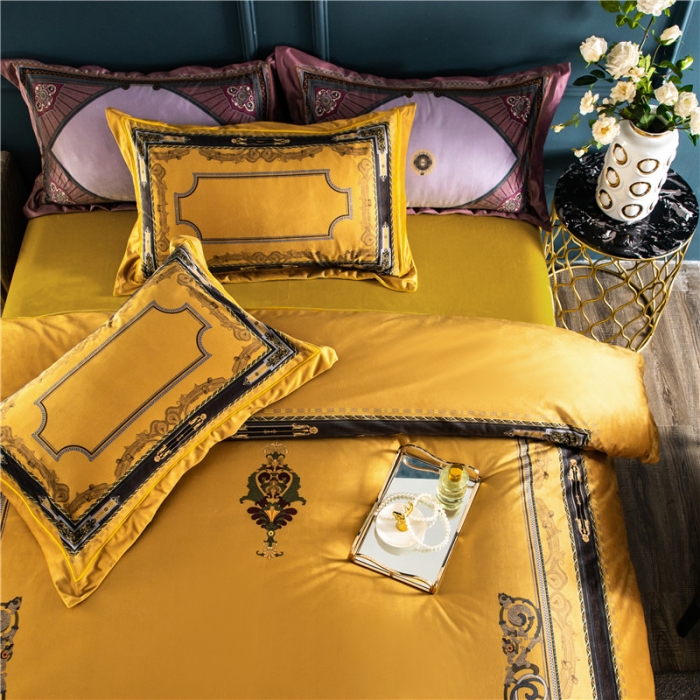 91家纺网 家纺一手货源 找家纺 青竹苑 2021新款真丝绒数码印花四件套 佛罗伦萨-黄