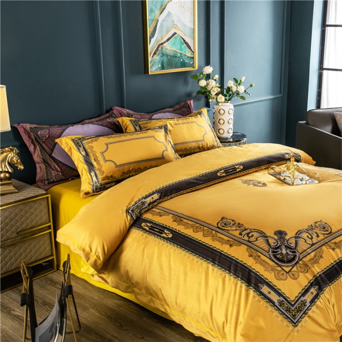 91家纺网 家纺一手货源 找家纺 青竹苑 2021新款真丝绒数码印花四件套 佛罗伦萨-黄