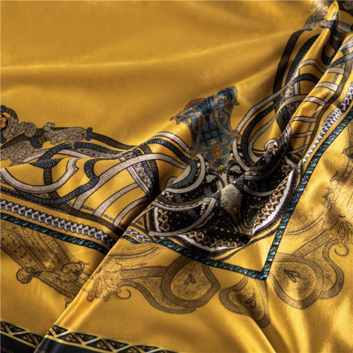 91家纺网 家纺一手货源 找家纺 青竹苑 2021新款真丝绒数码印花四件套 佛罗伦萨-黄