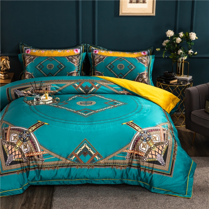 91家纺网 家纺一手货源 找家纺 青竹苑 2021新款真丝绒数码印花四件套 卡戴珊-兰