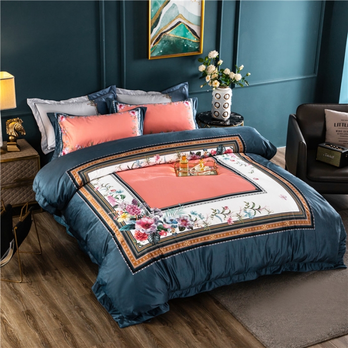 91家纺网 家纺一手货源 找家纺 青竹苑 2021新款真丝绒数码印花四件套 祖玛珑-兰