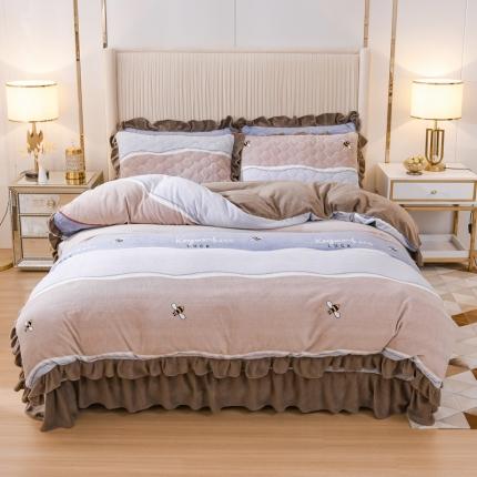 91家纺网 家纺一手货源 找家纺 （总）爱妮玖玖家纺 2021新款素印款牛奶绒夹棉床盖四件套