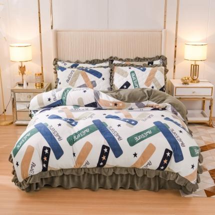 91家纺网 家纺一手货源 找家纺 （总）爱妮玖玖家纺 2021新款素印款牛奶绒夹棉床盖四件套