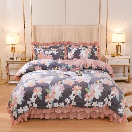 91家纺网 家纺一手货源 找家纺 （总）爱妮玖玖家纺 2021新款素印款牛奶绒夹棉床盖四件套