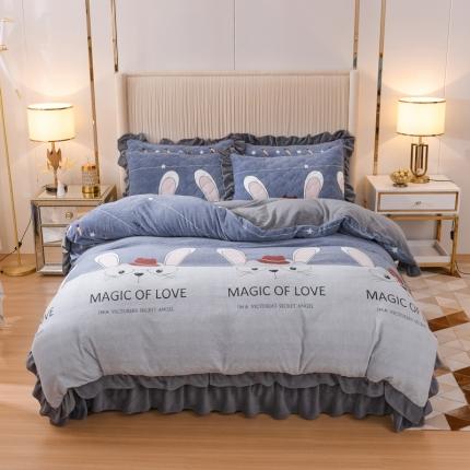 91家纺网 家纺一手货源 找家纺 （总）爱妮玖玖家纺 2021新款素印款牛奶绒夹棉床盖四件套