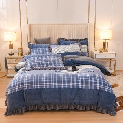 91家纺网 家纺一手货源 找家纺 （总）爱妮玖玖家纺 2021新款素印款牛奶绒夹棉床盖四件套