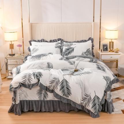 91家纺网 家纺一手货源 找家纺 （总）爱妮玖玖家纺 2021新款素印款牛奶绒花边床单四件套