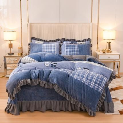 91家纺网 家纺一手货源 找家纺 （总）爱妮玖玖家纺 2021新款素印款牛奶绒花边床单四件套