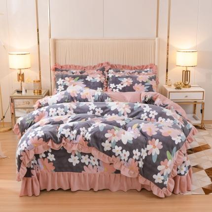 91家纺网 家纺一手货源 找家纺 （总）爱妮玖玖家纺 2021新款素印款牛奶绒花边床单四件套