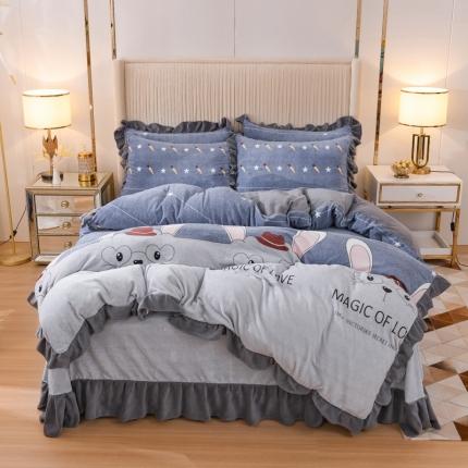 91家纺网 家纺一手货源 找家纺 （总）爱妮玖玖家纺 2021新款素印款牛奶绒花边床单四件套