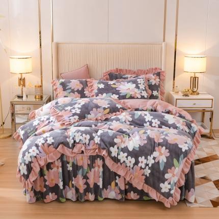 91家纺网 家纺一手货源 找家纺 （总）爱妮玖玖家纺 2021新款素印款牛奶绒单层床裙四件套