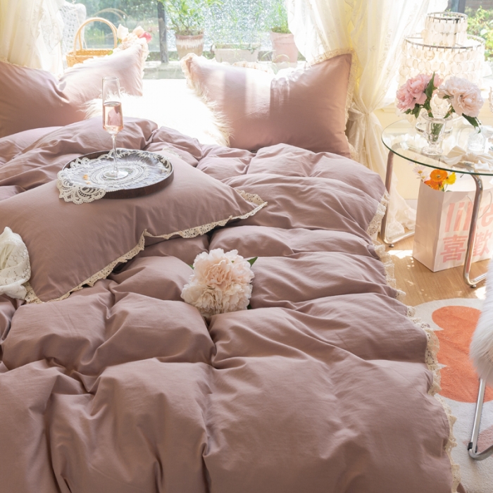 91家纺网 家纺一手货源 找家纺 千朵 2021年新款直播爆款全棉水洗棉四件套 水洗棉豆沙