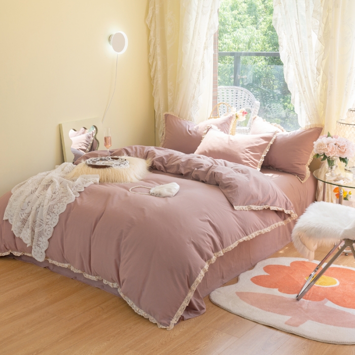 91家纺网 家纺一手货源 找家纺 千朵 2021年新款直播爆款全棉水洗棉四件套 水洗棉豆沙