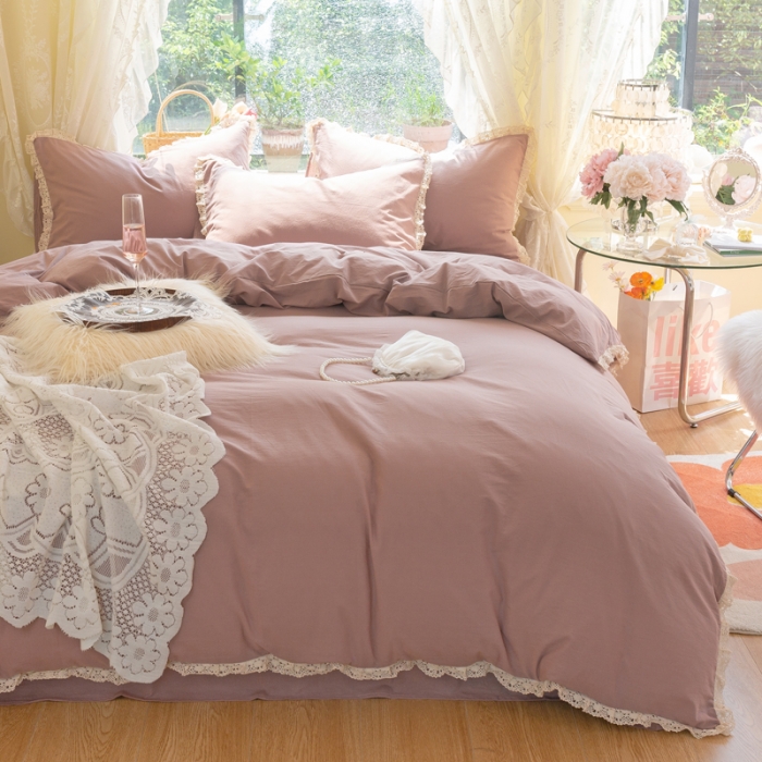 91家纺网 家纺一手货源 找家纺 千朵 2021年新款直播爆款全棉水洗棉四件套 水洗棉豆沙