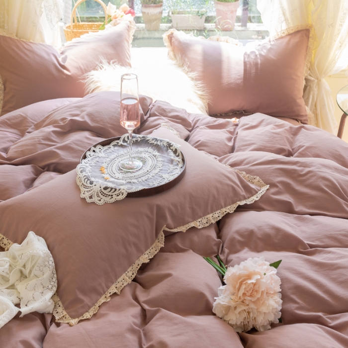 91家纺网 家纺一手货源 找家纺 千朵 2021年新款直播爆款全棉水洗棉四件套 水洗棉豆沙